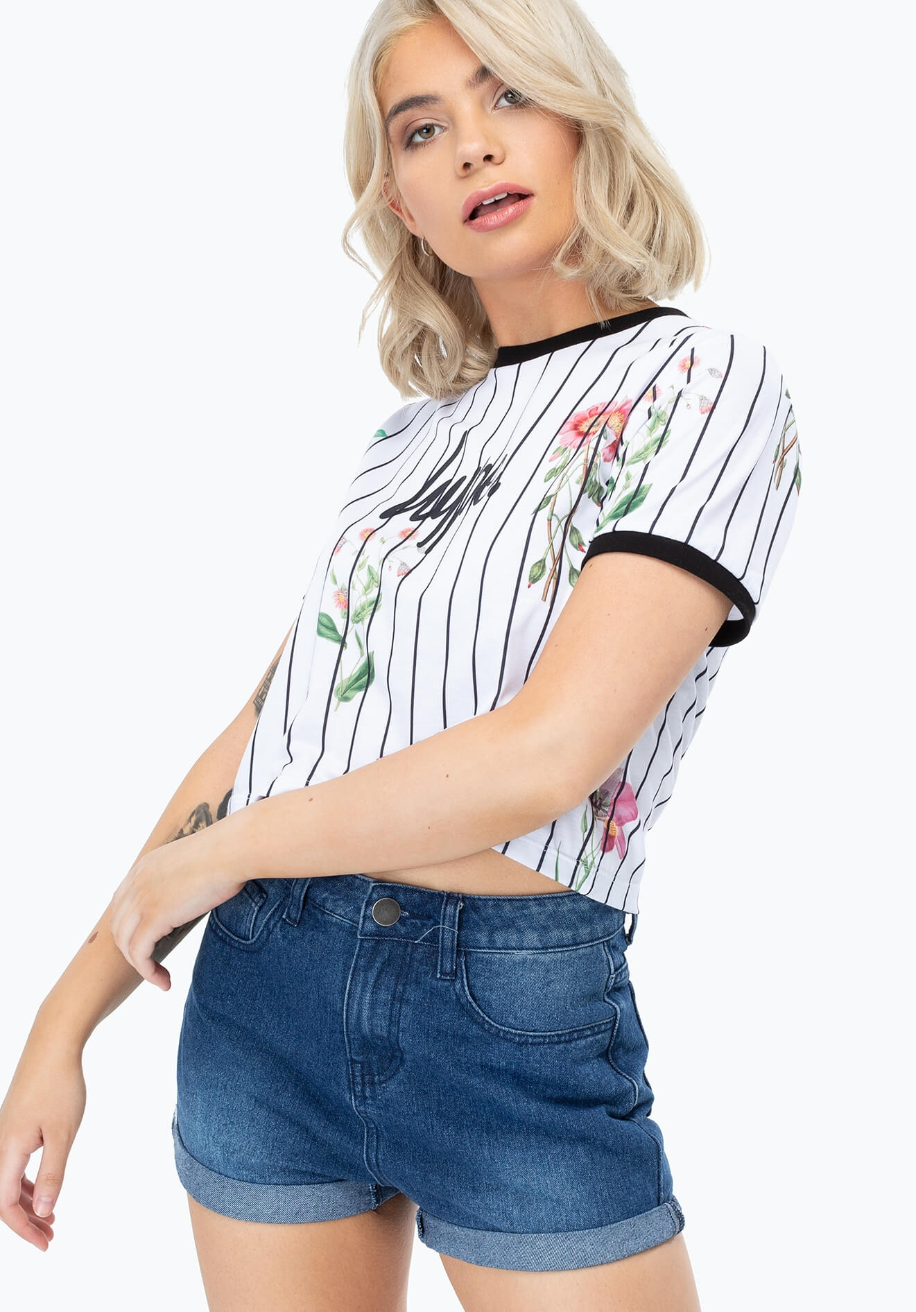 Just Hype Crop T Shirt Floral Baseball One More Rep
